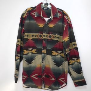 Woolrich Flannel Button Up Shirt Navajo Southwest Design Vintage